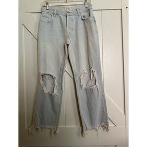 We The Free Womens Jeans  Lt Blue Distressed Mid Rise Button Fly Size 26 Cotton‎